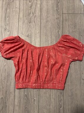 Elan Coral/Gold Off-Shoulder Midi Crop Top—sz S